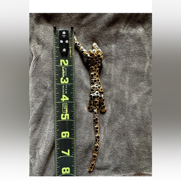 Vintage Articulating Leopard Cheetah Double Pin Gold Black Enamel Over Shoulder - Picture 5 of 10